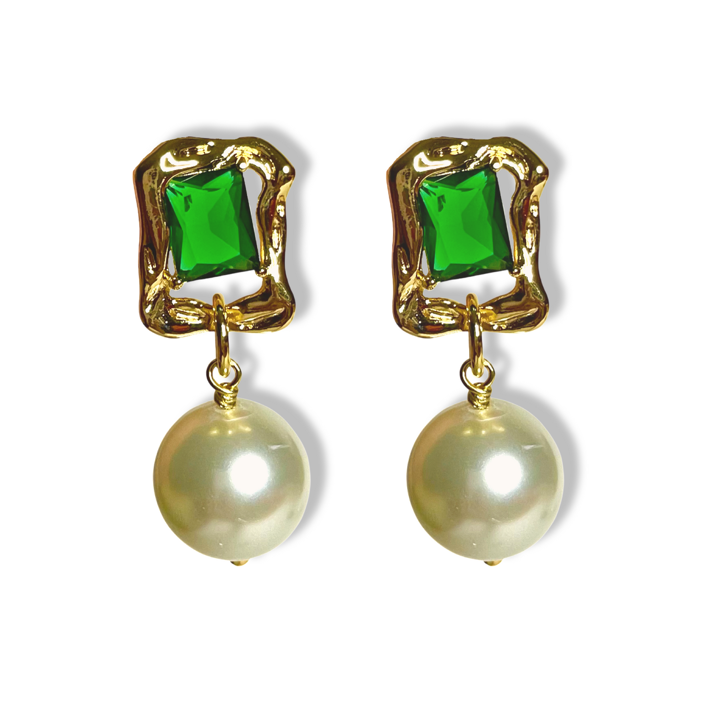 GOLD FRAMED PEARL DROP EARRINGS