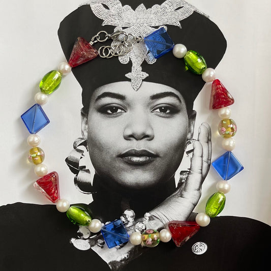 MULTI COLOR GLASS & PEARL NECKLACE