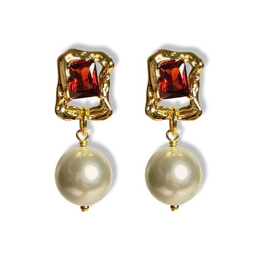 GOLD FRAMED PEARL DROP EARRINGS